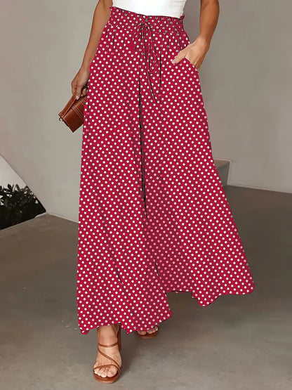 Polka Dot Print Trousers Fashion Loose Elastic Waist Wide-leg Pants Women's Clothing