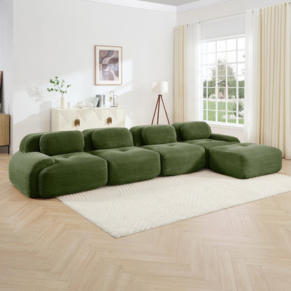 4-seat L-shaped Sofa 32D High-resilience Sponge Anti-slip Design Chaise Design Extra-wide Curved Armrests Multi-free Combination No Assembly For Studies Living Rooms Media Rooms,Olive Green