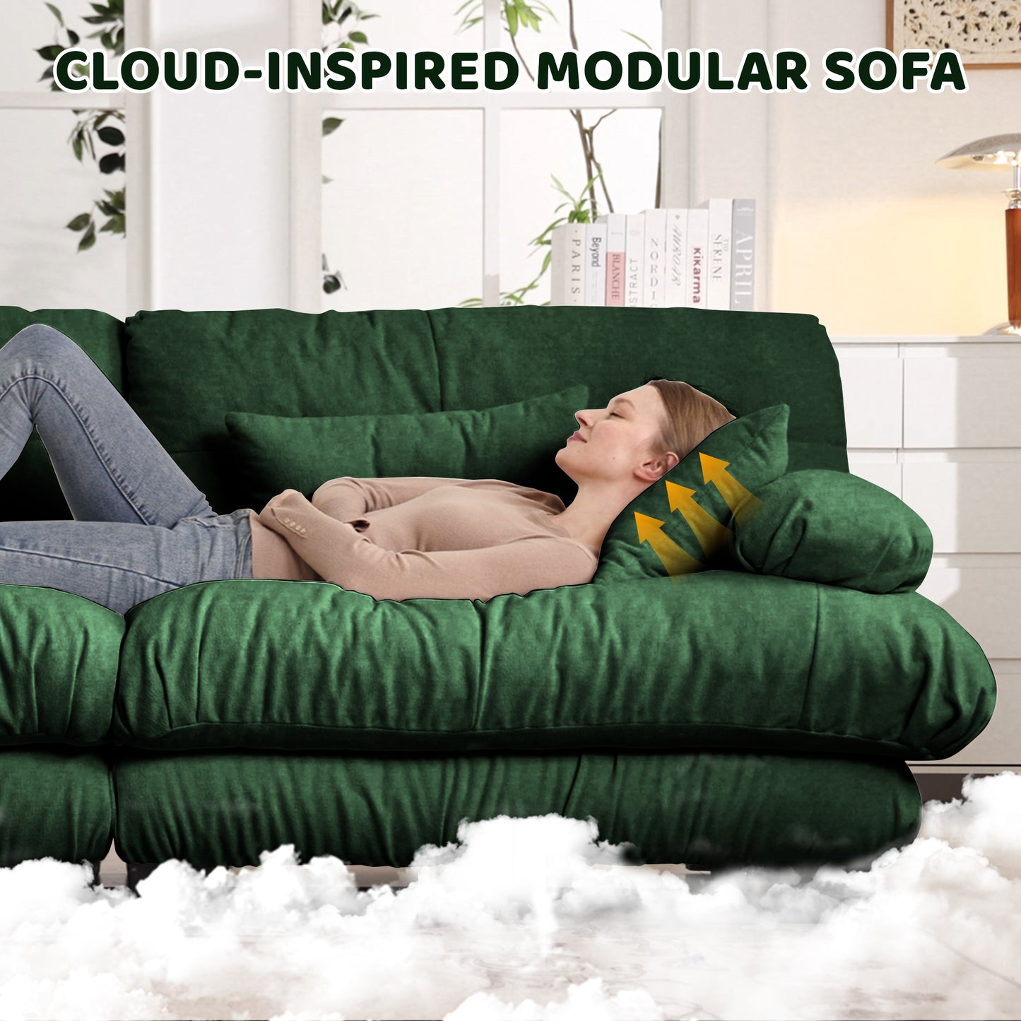 Luxury Modular Sectional Sofa Couch - Oversized U Shaped Cloud Couch For Living Room,Deep Seat Sofa Couch With 2 Ottomans ,Chenille Green