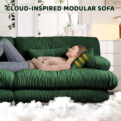 Luxury Modular Sectional Sofa Couch - Oversized U Shaped Cloud Couch For Living Room,Deep Seat Sofa Couch With 2 Ottomans ,Chenille Green