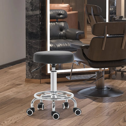 Vinsetto Round PU leather Salon Beautician Stool Adjustable Height w/ Footrest