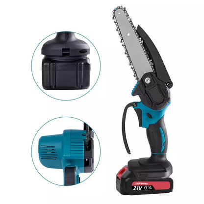 2 Battery 6-8  Mini Cordless Chainsaw Electric One-Hand Saw Wood Cutter