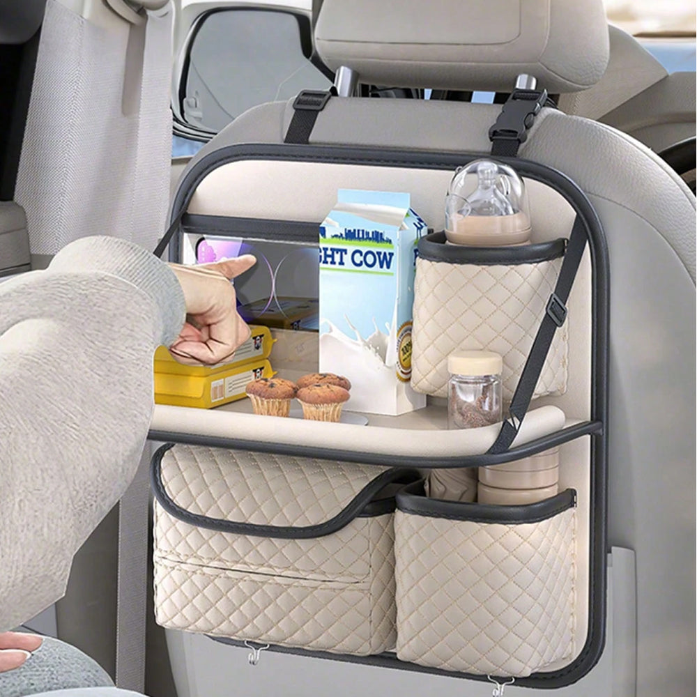 Car Organiser Bag Multi Pocket Black Leather  Holder Back Seat Storage Tidy---beige