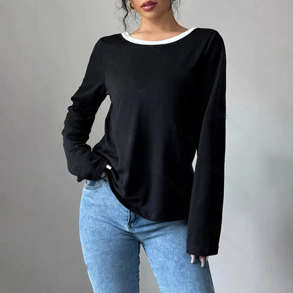 Women's Trendy Round Neck Two-Piece Illusionknit T-Shirt Full Sleeve Base Layer Top Crew Neck Design