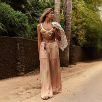 Drawstring High Waist Casual Belt Pocket Women