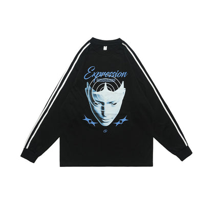 Heavy Pure Cotton Portrait Letter Printed Loose Long Sleeves