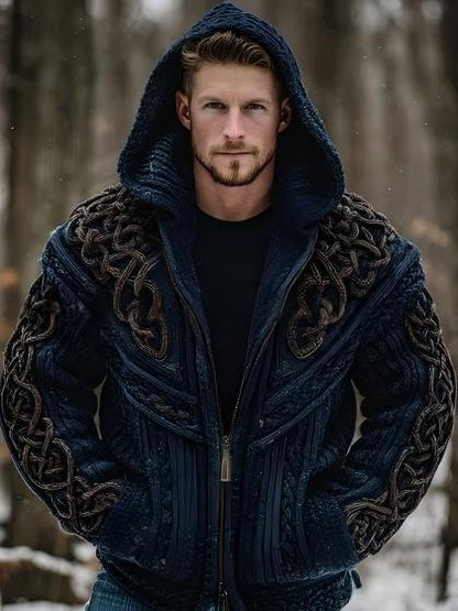 Men's Zippered Dual Pocket Casual Printed Hoodie