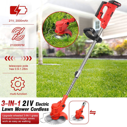Electric Cordless Lawn Trimmer With 2 Batteries And Charger Brush Cutter Brushcutter Red