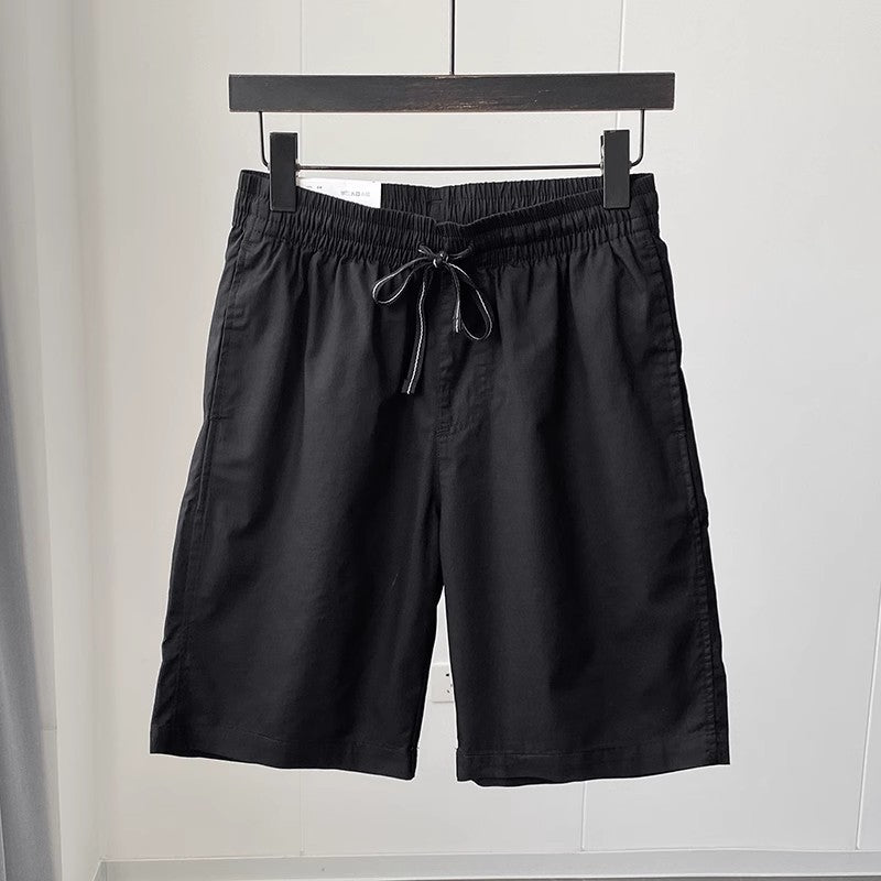 Quick-drying Pure Cotton Elastic Waist Cropped Pants Mens Solid Color Casual Shorts