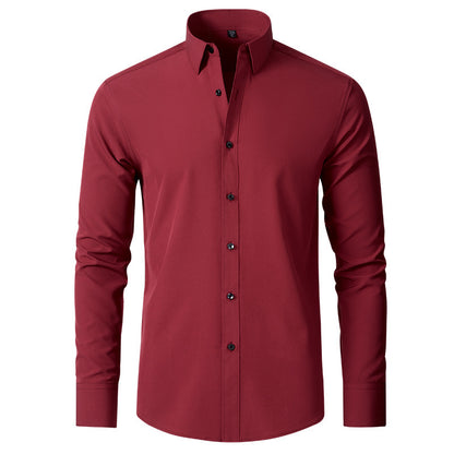 Solid Long Sleeve Shirt Fashion Slim Lapel Button Office Business Shirt Men's Clothing