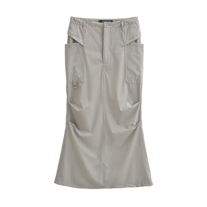 Hong Kong Style Retro Summer Solid Color High Waist Work Clothes Skirt For Women