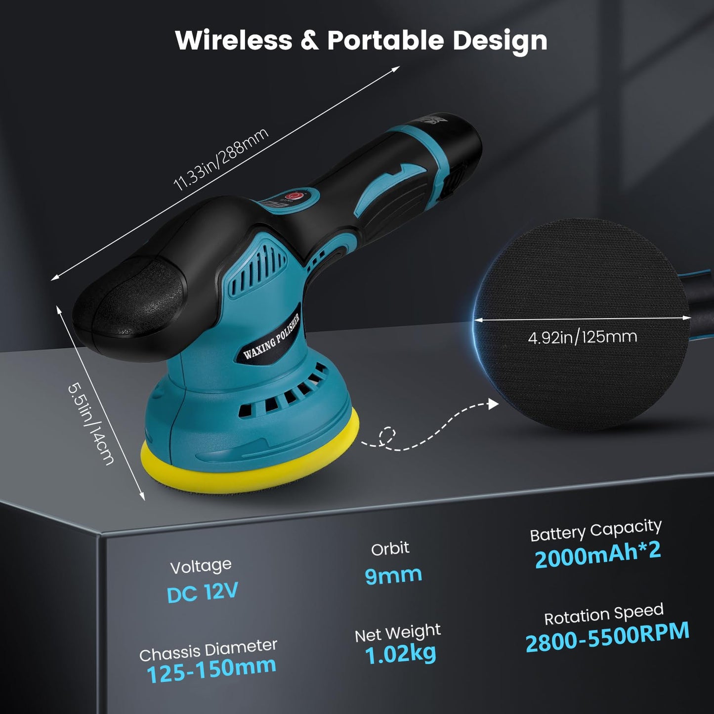 5  Cordless Car Polisher Buffer Sander Machine Polishing Pads Kit  2x Batteries UK