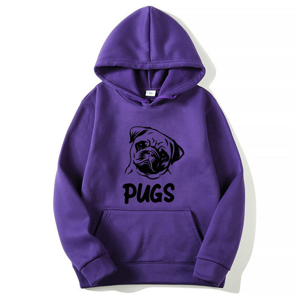 Hip Hop Pug Printed Sweater Men's And Women's Hoodies