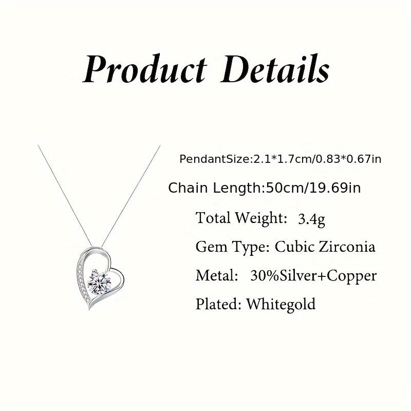 Cubic Zirconia Heart Necklace With Heart For Gifts  925 Sterling Silver Necklace