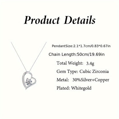 Cubic Zirconia Heart Necklace With Heart For Gifts  925 Sterling Silver Necklace