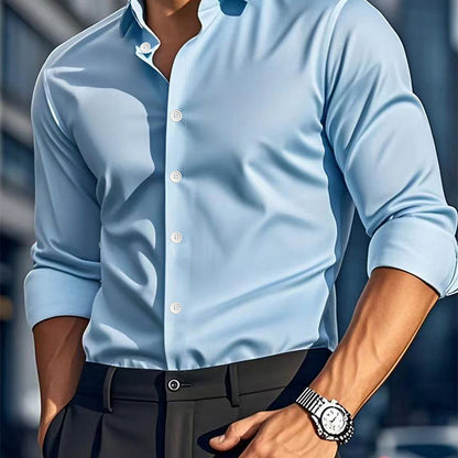 Men's Casual Solid Color Long-Sleeve Shirt