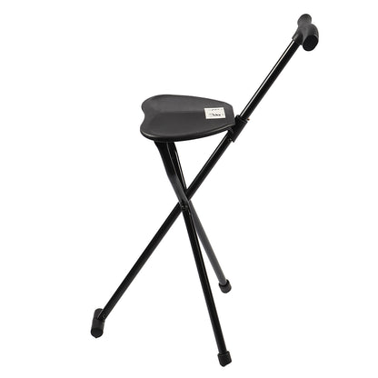 Foldable Crutch With Seat 3 Legs Handle Cane Walking Stick Unisex For Elderly