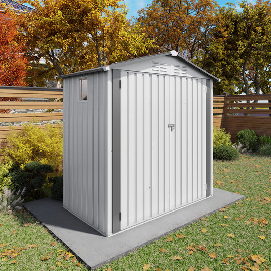 6X3.6FT Metal Storage Shed,Tool Shed With Peaked Roof Waterproof With Clear Window And Lockable Door Compact Tool Shed For Garden, Backyard,Patio,Sundries And Bike Storage, White