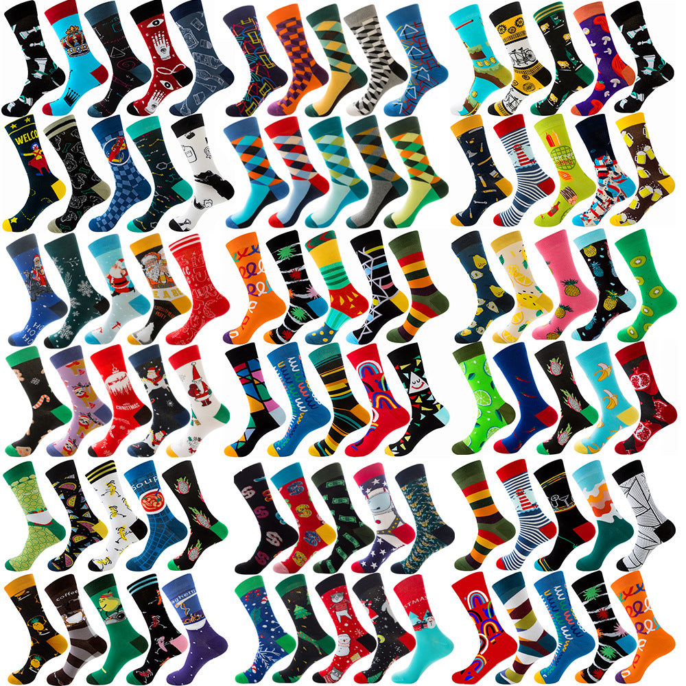 Autumn Diamond-patterned Mens Socks Christmas Animal And Fruit-themed Socks