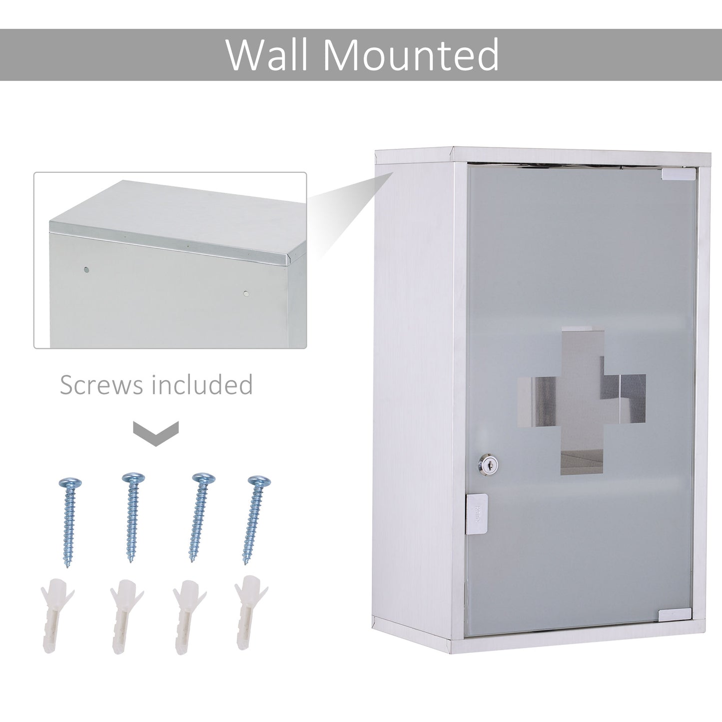 Medicine Cabinet Lockable 12x20, Stainless Steel, 3 Tier With Shelves For Bathroom Storage