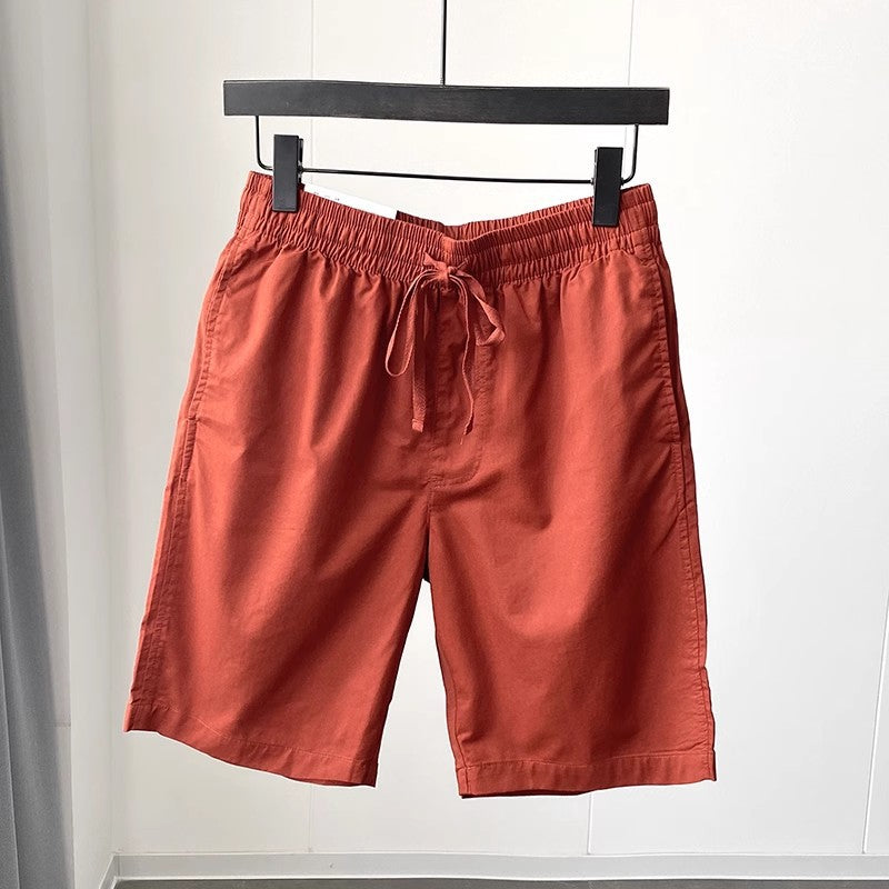 Quick-drying Pure Cotton Elastic Waist Cropped Pants Mens Solid Color Casual Shorts