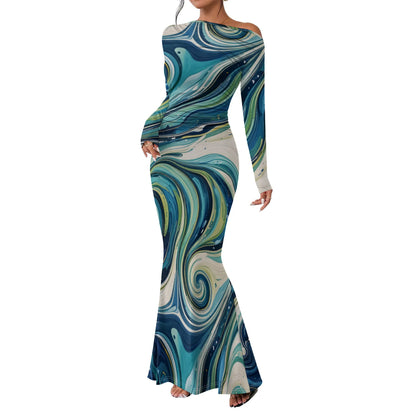 Women's 2025 Summer Casual Long Dresses Off Shoulder Long Sleeve Dress