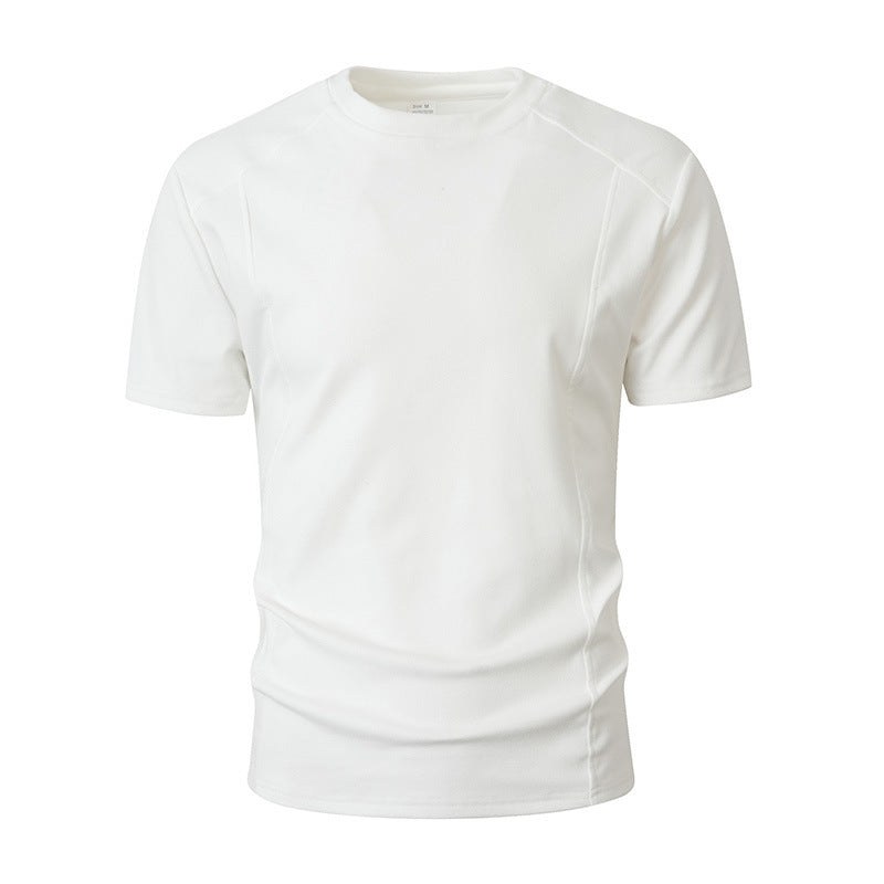 Solid-color Patchwork Sleeve Cuffs Short-sleeve Men's T-shirt Top
