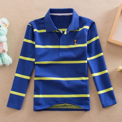 Turn-down Collar Long-sleeve T-shirt Childrens Clothing Business Top
