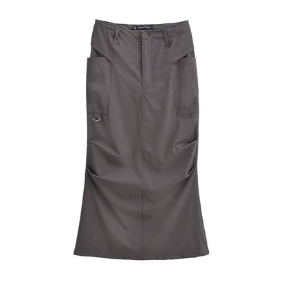 Hong Kong Style Retro Summer Solid Color High Waist Work Clothes Skirt For Women