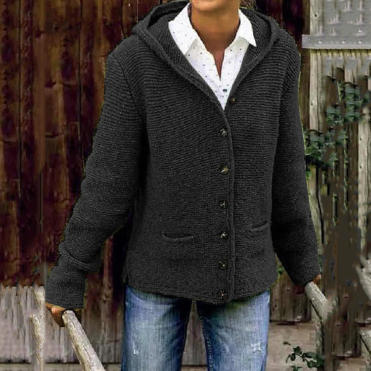 Hooded knitted cardigan