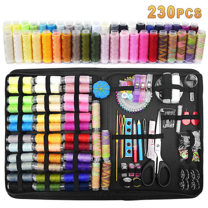 230Pc Large Portable Sewing Kit Home Travel Case Needles Thread Scissors Set Box