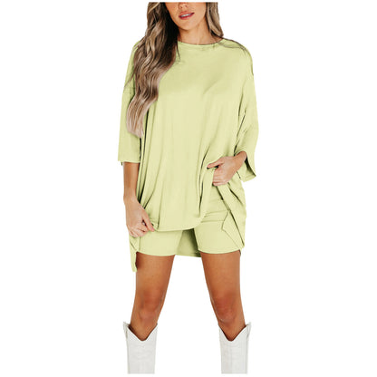 Summer Shorts Suit Fashion Loose Short-sleeved T-shirt And Slim Tight Pants Women's Clothing