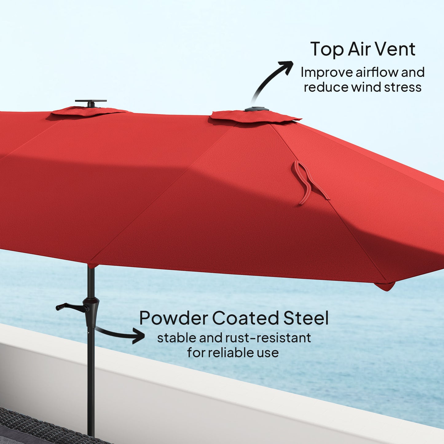 13ft Double-Sided Market Umbrella, Large Patio Umbrella with Solar Lights, Crank Handle for Garden, Pool, Yard, Wine Red