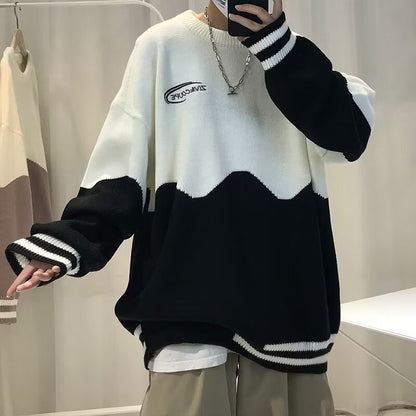 Color Blocked Autumnwinter Crewneck Sweater For Men