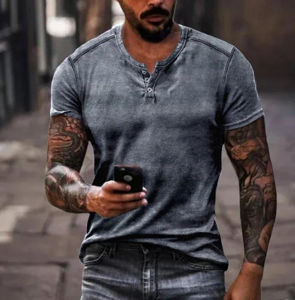 Men's Summer Fashion 3D Printed Short Sleeve Geometric Zip Lapel Shirt Set