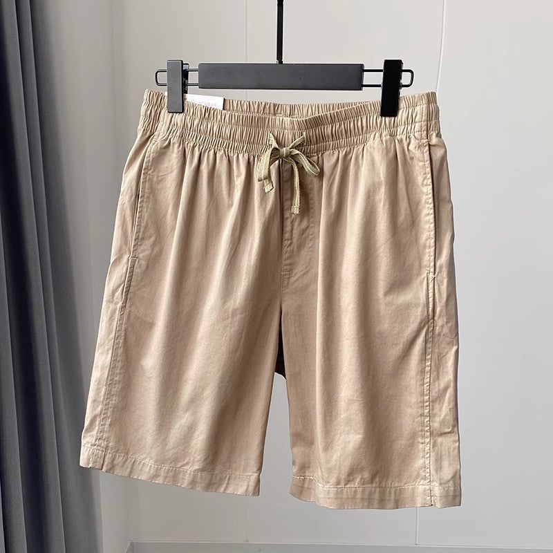 Quick-drying Pure Cotton Elastic Waist Cropped Pants Mens Solid Color Casual Shorts