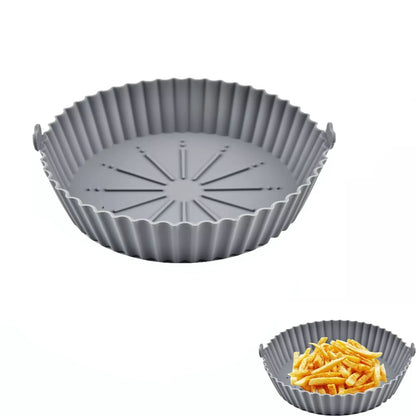Silicone Air Fryer Pot For  Liner Handle Baking Basket Accessories Pan Grey