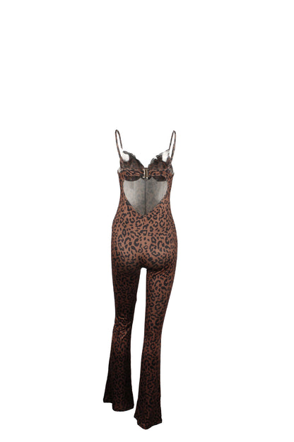 Sleeveless Leopard Print Backless Slim Fit Strap Tube Top Women's High Waist Hip Lift Jumpsuit