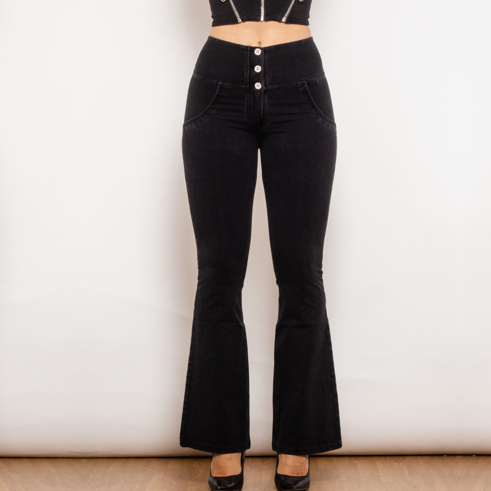 Shascullfites Melody Button Up Flared Jeans Butt Lift Jeans Push Up Jeans High Waisted Women's Denim Pants