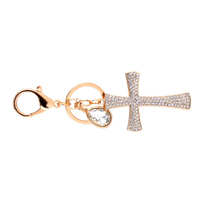 Cross Crystal Rhinestone Key Ring Charm Pendant Purse Bag Cute Keychain HighQ
