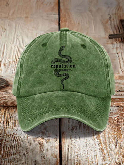 Washed Cotton Printed Hat Distressed Style Mens Vintage