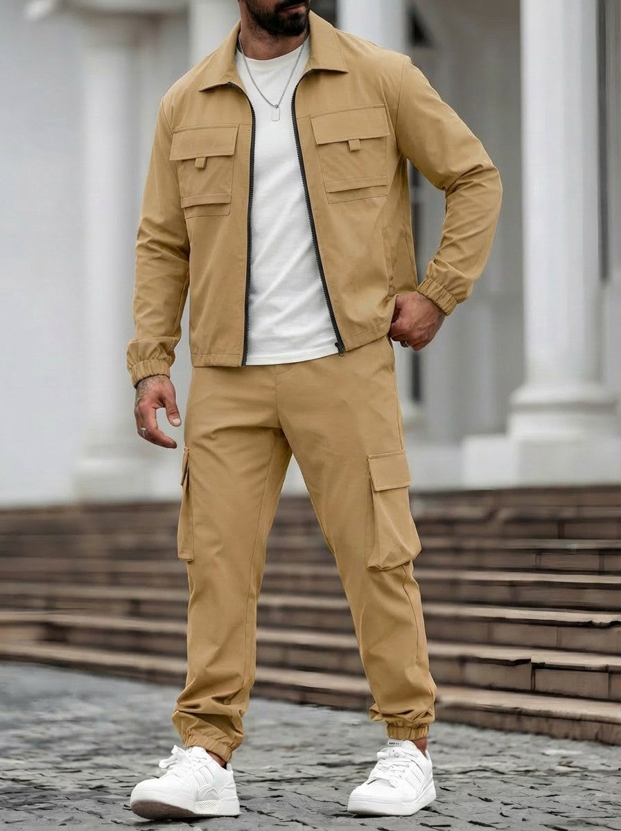 Mens Long-Sleeve Zip-Up Top And Pants Casual Workwear Set