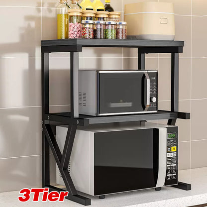 3 Tier Expandable Microwave Oven Rack Stand Storage Holder Kitchen Corner Shelf