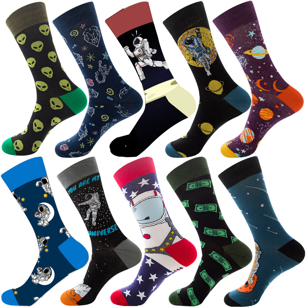 Autumn Diamond-patterned Mens Socks Christmas Animal And Fruit-themed Socks