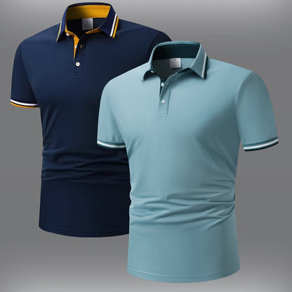 Men's Short-sleeved Shirt With Contrasting Blue And Pink Collar