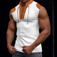 Casual Multicolor Lace-up V-neck Sleeveless T-shirt