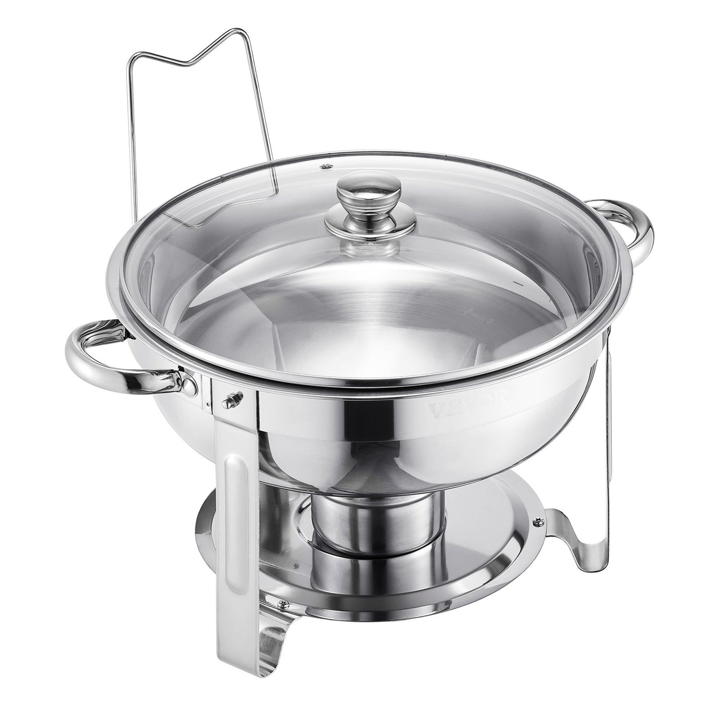5 Qt 2 Pack Round Chafing Dish Buffet Set Full-Size Pan Stainless Steel Silver