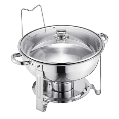5 Qt 2 Pack Round Chafing Dish Buffet Set Full-Size Pan Stainless Steel Silver