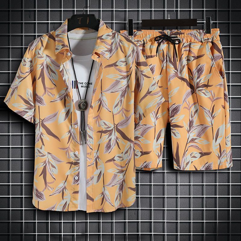 Mens Short-Sleeve Shirt And Casual Shorts Set