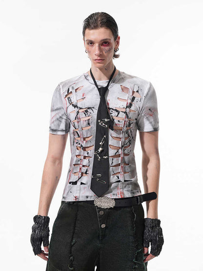 Cut Hollow-out Tight Short T-shirt Men's Stretch Short Sleeve